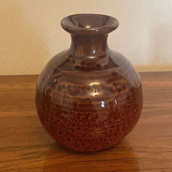 Brown and Burgundy Small Diffuser Pot Vase Glazed Pottery - Picture 1 of 7